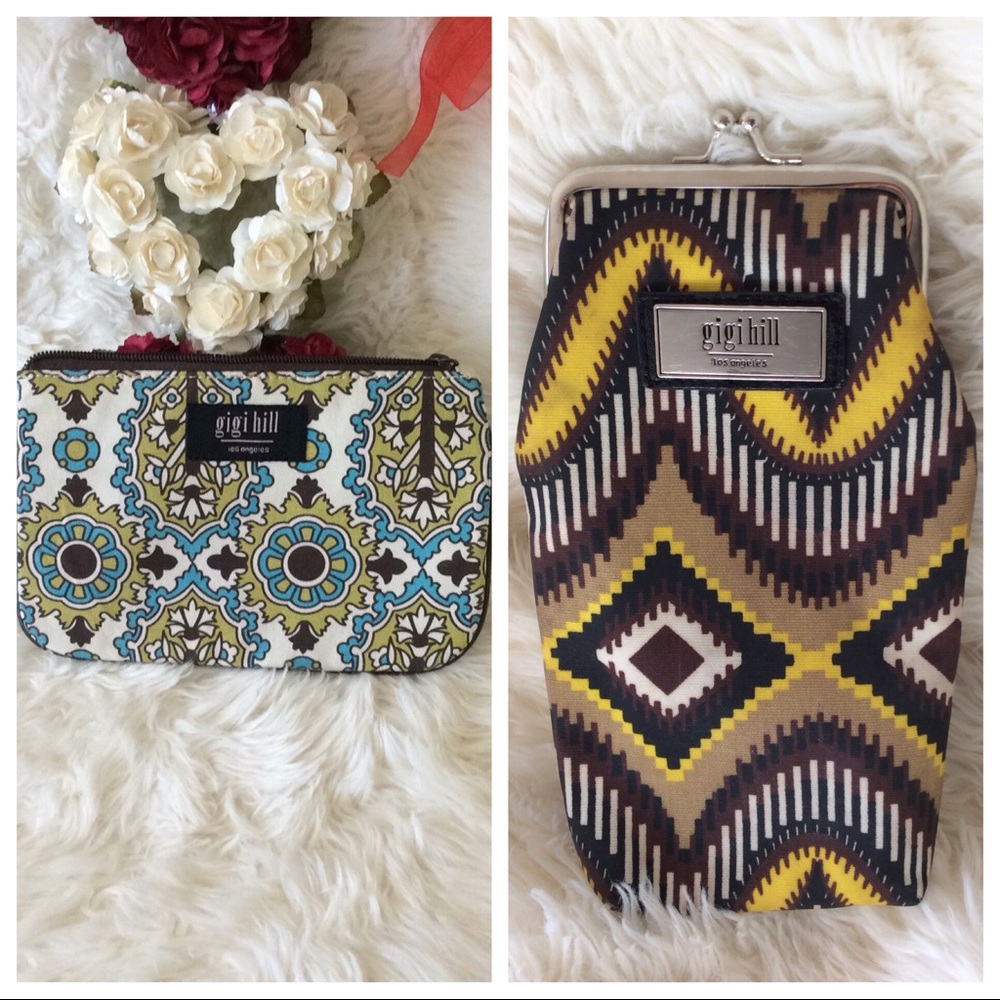 . GIGI HILL cosmetics bag and eye glass case.